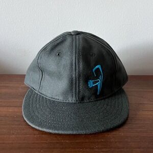 Ebbets Field Flannels Wool Strapback Hat Black Teal Logo Made in USA Vintage